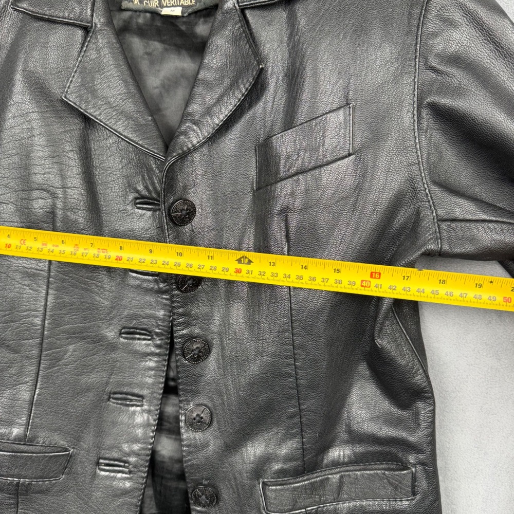 Vintage LEATHERS MASTER Black‎ Genuine Leather Blazer Jacket Womens M Button - Picture 4 of 6